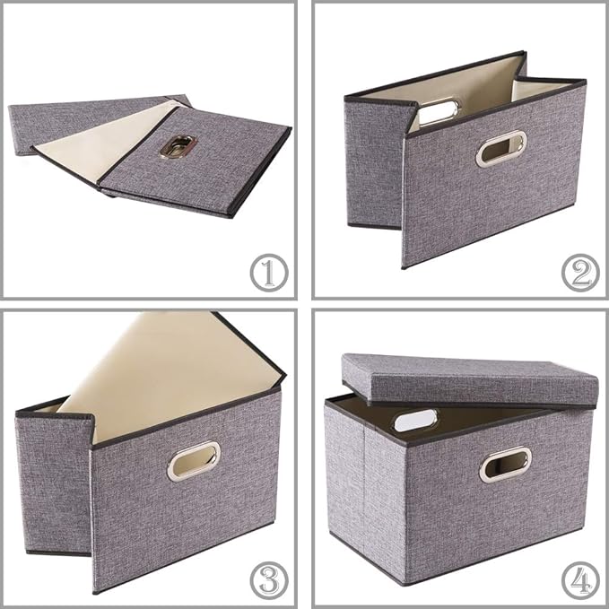 PRANDOM Collapsible Storage Containers with Lids [5-Pack] Linen Fabric Foldable Storage Bins Boxes Organizer Baskets Cube with Cover for Home Bedroom Closet Office Nursery (14.9x9.8x9.8)-Ruum Studio Home