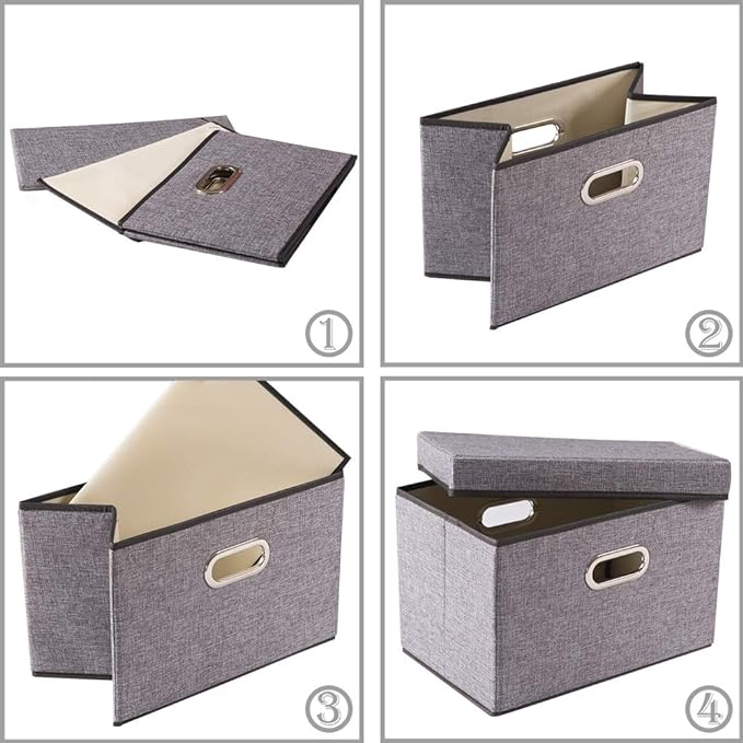 PRANDOM Foldable Storage Boxes with Lids [1-Pack] Linen Fabric Collapsible Storage Bins Organizer Containers Baskets Cube with Cover for Home Bedroom Closet Office Nursery (14.9x9.8x9.8)-Ruum Studio Home