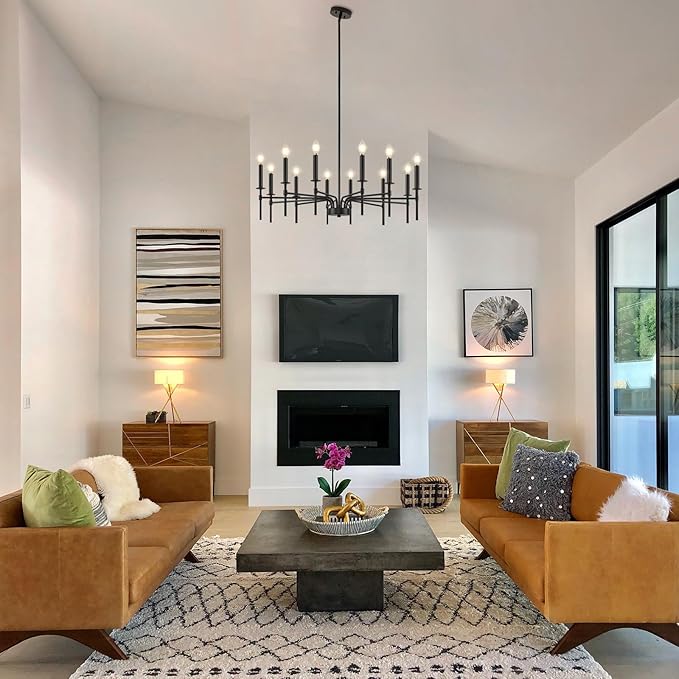 12 Light Black Chandelier Light Fixture, Modern Farmhouse Chandeliers for Dining Room Light Fixture, Metal Candle Pendant Chandelier for Foyer Entryway Stairs Living Room Bedroom Kitchen-Ruum Studio Home