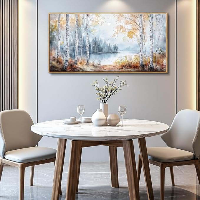 PHAOHUAXM Canvas Wall Art For Living Room Wall Decoration For Bedroom Office Decoration Trees Forest Landscape Painting Lake view Mural Modern Aesthetic Room Home Decor Artwork Wood Framed 20x40 In-Ruum Studio Home