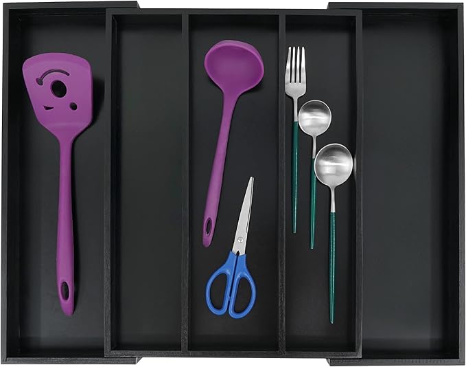 Utoplike Bamboo Drawer Organizer Kitchen Utensils, Adjustable Black Silverware Holder and Cutlery Tray Organiser, Expandable Drawer Divider for Flatware, Knives in Kitchen, Bedroom, Living Room-Ruum Studio Home