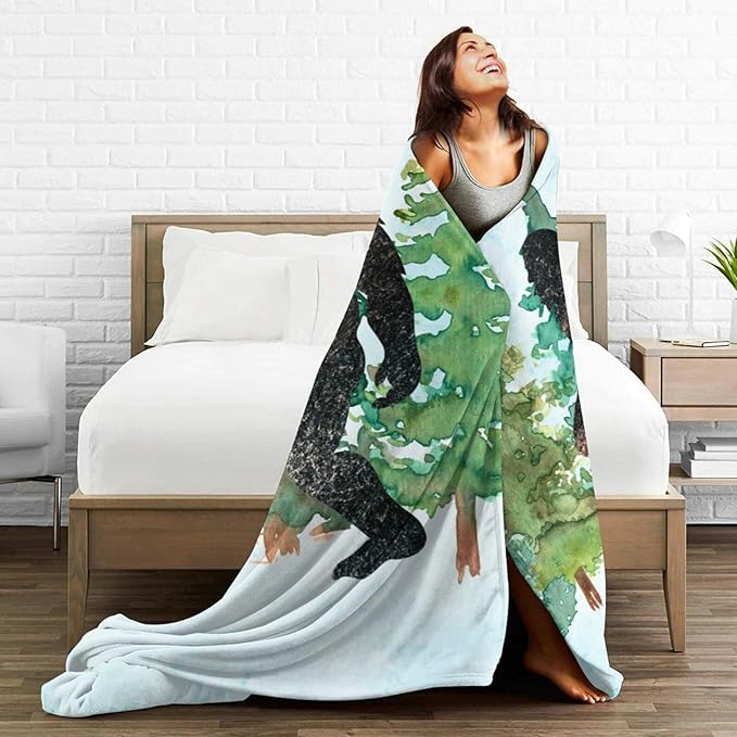 HGOD DESIGNS Sasquatch Watercolor Flannel Fleece Bed Blanket Throw Blanket Lightweight Cozy Plush Blanket for Bedroom Living Rooms Sofa Couch 40"x50"-Ruum Studio Home