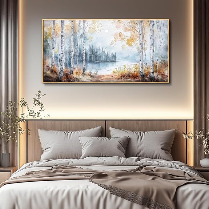 PHAOHUAXM Canvas Wall Art For Living Room Wall Decoration For Bedroom Office Decoration Trees Forest Landscape Painting Lake view Mural Modern Aesthetic Room Home Decor Artwork Wood Framed 20x40 In-Ruum Studio Home