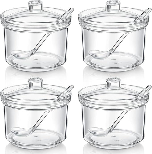 Patelai 4 Pieces Sugar Bowl Acrylic Clear Sugar Bowl with Lid and Salt Spoon Storage Jar with Airtight Lid for Salt, Tea, Spices, Herbs, Condiments(13 oz)-Ruum Studio Home