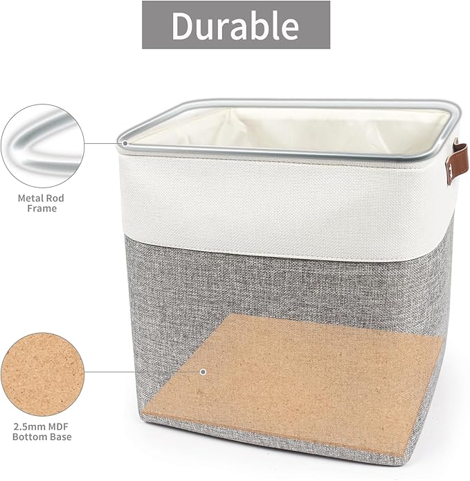 13x13 Cube Storage Bins, Collapsible Fabric Storage Box, 4 Pack Closet Baskets with Handles for Organizing, Shelf, Toys, Clothes, Home, Office, Nursery (Grey&White)-Ruum Studio Home