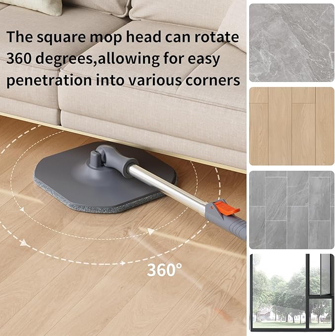 Spin Mop and Bucket Set with Separate Dirty and Clean Water,360° Spin Mop and Bucket System with Widening Foldable Handle,4 Replaceable Mop Pads,Square Mop for Floor Hardwood Tile Marble Wall Cleaning-Ruum Studio Home