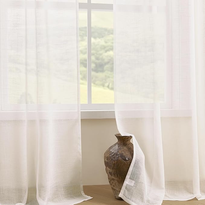 Joydeco Sheer Curtains for Living Room, Cream Curtains 90 Inches Long 2 Panels Set, Ivory Curtains Window Privacy Assured with Light Filtering(W52 x L90 Inch,Ivory)-Ruum Studio Home