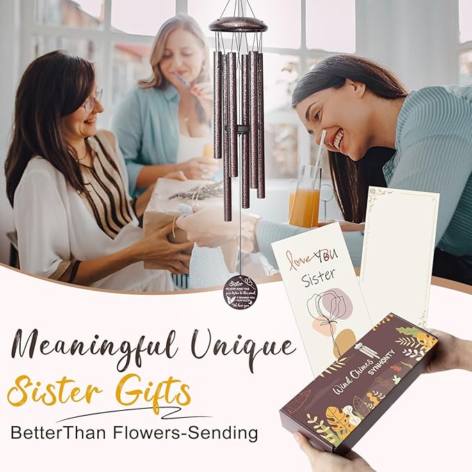 Gifts for Sister, 25''Wind Chimes, Birthday Gifts for Sister, Soul Sisters Unique Gift for Women,Thanksgiving,Christmas Day Gift Ideas for Love Rreminder-Ruum Studio Home