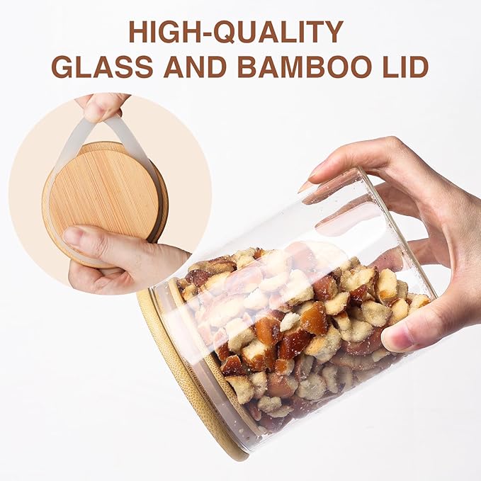 25oz Glass Food Storage Jars, Glass Jars with Bamboo Lids, Kitchen Storage Jars, Set of 6, Canisters with Airtight Lids for Spice, Coffee, Cookie, Pantry Organizers-Ruum Studio Home