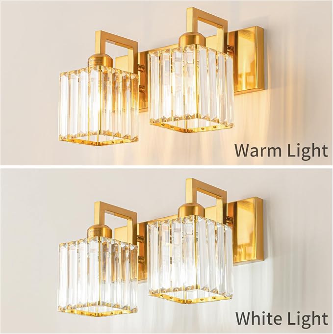 Modern Bathroom Vanity Light 2-Lights Gold Crystal Wall Lamp Bathroom Modern Crystal Vanity Lighting-Ruum Studio Home