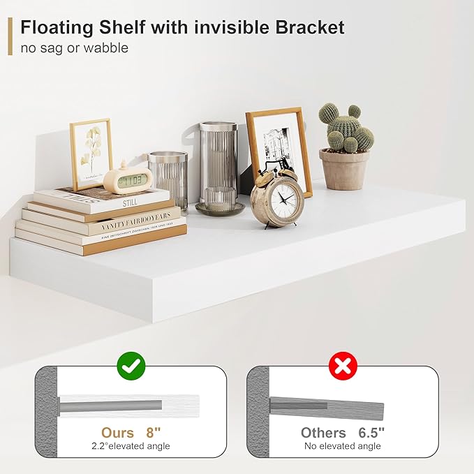 Heimlove 12" Deep White Floating Shelves for Wall, 24 Inch Wall Shelf Bathroom Shelves Set of 1, Wall Mounted Shelves for Books Living Room Laundry Room Bedroom Kitchen Home Office-Ruum Studio Home