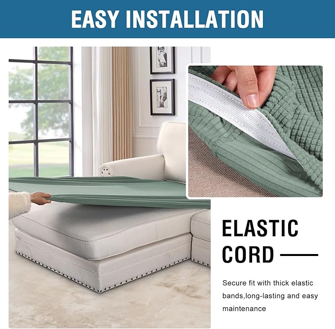 H.VERSAILTEX Super Stretch Individual Chaise Cover Sectional Couch Covers for L Shaped Sofa Both Left/Right Featuring Thick Jacquard Textured Twill Fabric (1 Piece Chaise Cover, Sage)-Ruum Studio Home