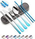 Travel Utensils Set with Case Reusable Portable Cutlery Set Stainless Steel 8pcs Including Dinner Knife Fork Spoon Chopsticks straws(Gradient Blue)-Ruum Studio Home