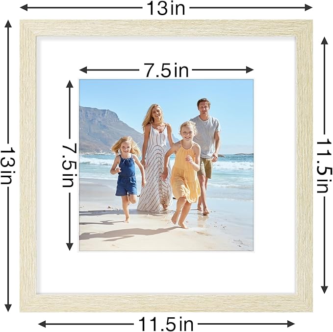 Vittanly 12x12 Picture Frames Set of 9, Shatter Resistant Plexiglass, Display 8x8 Pictures with Mat or 12x12 without Mat, Photo Frames for Wall Mount, Engineered Wood, Cornsilk-Ruum Studio Home
