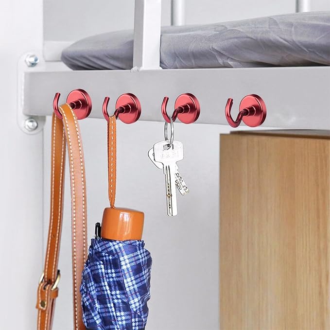 MIKEDE Strong Magnetic Hooks, 110Lbs Heavy Duty Magnetic Hooks for Cruise, Neodymium Earth Magnets with Hooks for Hanging, Super Metal Magnetic Hanger for Grill, Storage (Red,10 Pack)-Ruum Studio Home