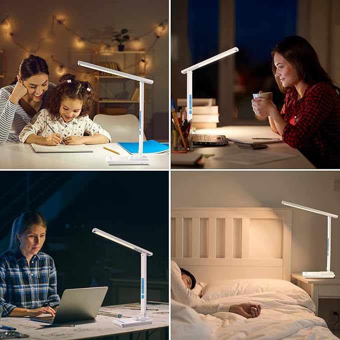 LED Desk Lamp with Wireless Charger: Desk Lamps for Home Office Bedroom, 5 Color Modes & Brightness Dimmable, 2 Night Light-Ruum Studio Home