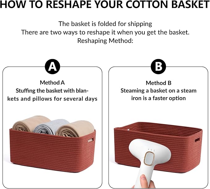 Large Storage Baskets for Shelves, Closet Organizers Bins for Clothes Blanket Towels, Baby Nursery, Toy Baskets Box, Woven Rope Baskets, 17 x 13 x 7.5”, 2 Packs Oxide Red-Ruum Studio Home