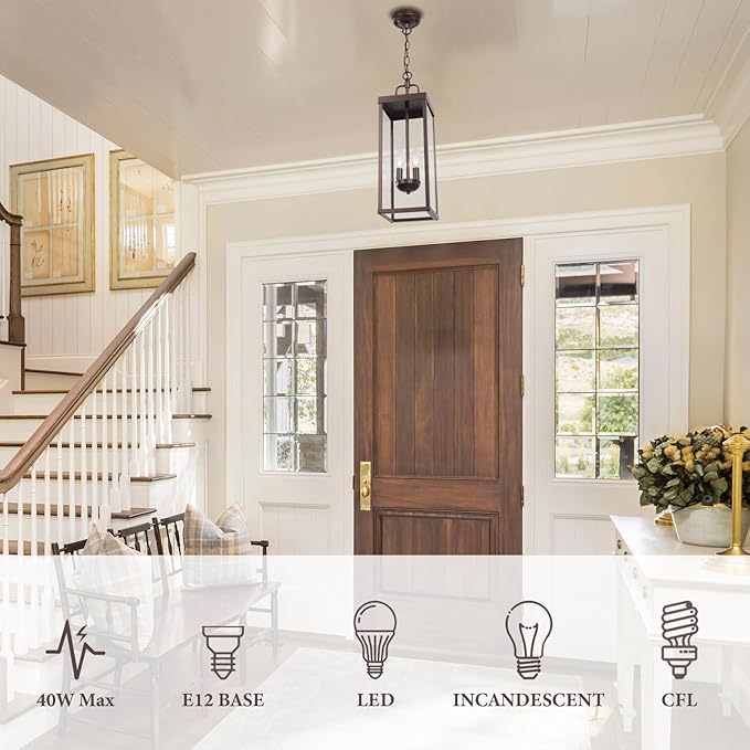 Large Outdoor Pendant Lantern Light Fixture for Front Porch, 20 Inch 2-Light Bronze Exterior Hanging Chandelier with Clear Glass, Outdoor Indoor Pendant Lamp for Patio, Gazebo, RZ008M-H ORB-Ruum Studio Home