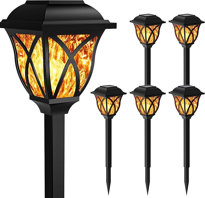 GIGALUMI Solar Lights Outdoor Waterproof, 6 Pack Flickering Flame LED Lights, Garden Decor for Yard, Patio, Landscape, Planter, Walkway-Ruum Studio Home