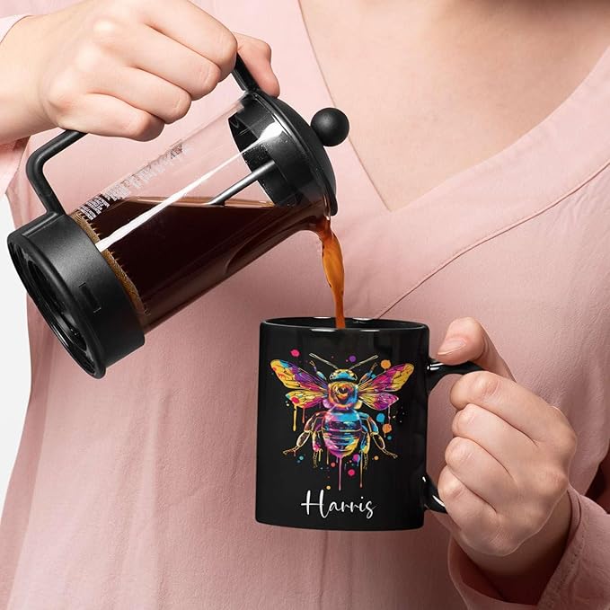 Personalized Black Bee Coffee Cup - Customized Ceramic Mug for Christmas, Gift for Brother Sister - Custom Animal Cup 11oz 15oz, Unique Animal Lover Gift-Ruum Studio Home