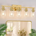 5-Light Bathroom Vanity Light with Clear Glass Shades, Brushed Gold Bathroom Light Fixtures Over Mirror, Modern Vanity Light for Mirror Living Room Cabinet Bedroom Porch-Ruum Studio Home