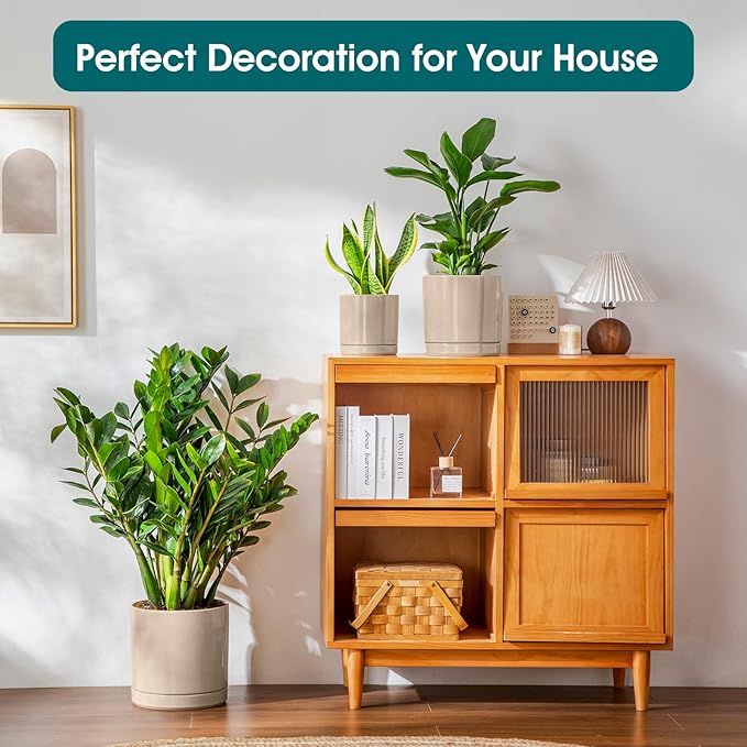 vancasso Ceramic Planters, Plant Pots for Indoor Plants, 6.25+8.25+10.25 Inch Ceramic Pots for Plants, Flower Pots with Drainage Holes (Gray, 6.25+8.25+10.25 Inch)-Ruum Studio Home
