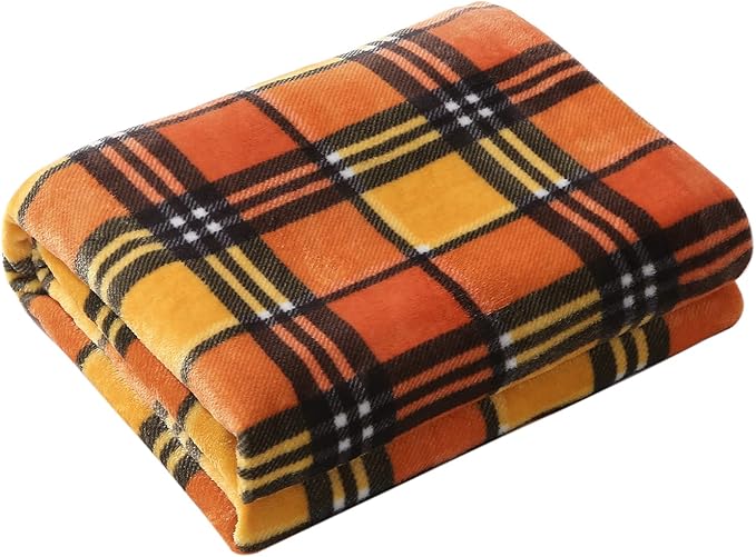 MERRYLIFE Throw Blanket for Couch Orange Plaid Chair Throw Blanket| Soft Decorative Ultra-Plush Colorful| Throw Size Travel Blanket Plush|(50" 60", Harvest Plaid)-Ruum Studio Home