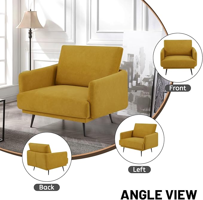 Oversized Accent Chair Set of 2 for Living Room Chairs Reading Arm Chair Comfy Modern Single Sofa Side Chairs with Metal Legs & Soft Cushion for Bedroom, Balcony,Waiting Room (Velvet, Amber Yellow)-Ruum Studio Home
