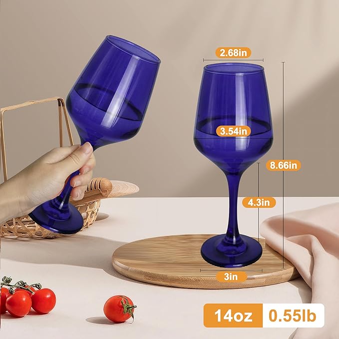 Purple Wine Glasses Set of 6-14oz Long Stem Wine Glass, Pretty Crystal Glassware, Hand Blown Goblets Drinkware, Unique Stemware Wine Glass Holiday Gift Set-Ruum Studio Home
