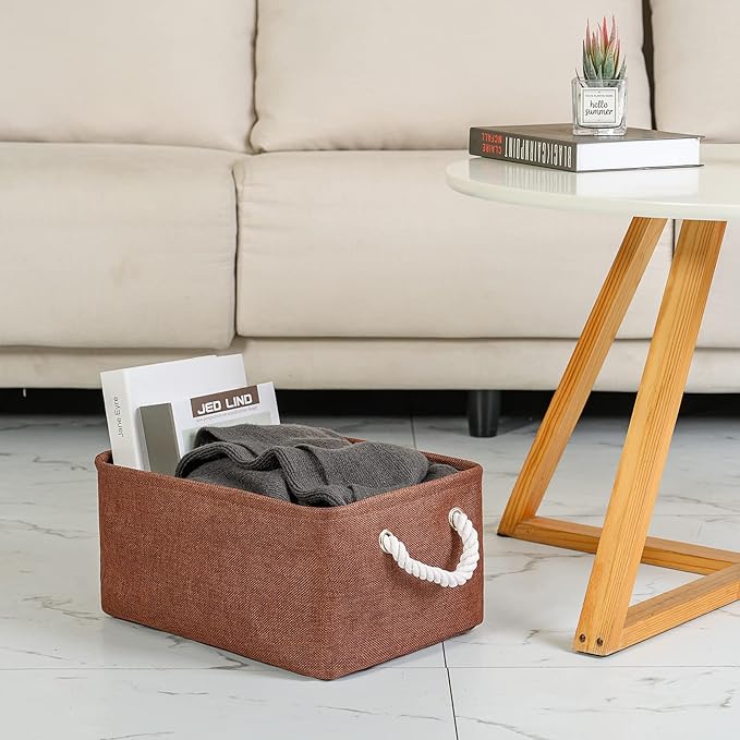 TheWarmHome Decorative Basket Rectangular Fabric Storage Bin Organizer Basket with Handles for Clothes Storage (Brown,Large-3Pack,15.7L*11.8W*8.3H)-Ruum Studio Home