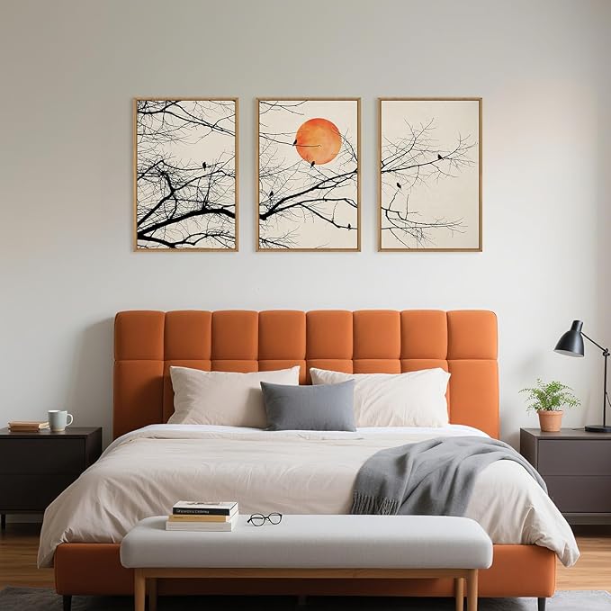 Celestdeco Large Vintage Tree Branch Framed Canvas Wall Art Set, Retro Tree Drawing Wall Decor, Nature Botanical Wall Painting, Neutral Landscape Art Print for Living Room, Bedroom, Office - 24"X36"X3-Ruum Studio Home