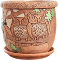 Ceramic Pot with Drainage Hole and Saucer, Plant Pots, Modern Decorative Planters for House Plants Indoor Flowers Plants, Cute Flower Pot - Gifts (Owls (1.6 L))-Ruum Studio Home