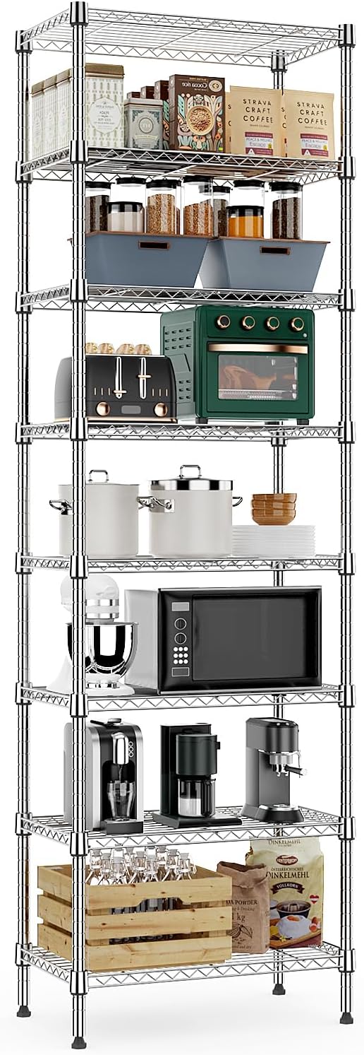 8 Tier 2000 lbs Storage Rack Metal Wire Shelving Unit, Storage Standing Shelf Organizer for Laundry Bathroom Kitchen Pantry Closet Garage Utility Room, Chrome 13.8" D x 23.6" W x 79.5" H-Ruum Studio Home