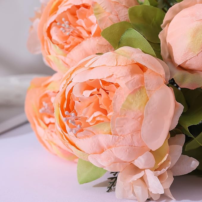 Duovlo Springs Flowers Artificial Silk Peony Bouquets Wedding Home Decoration,Pack of 1 (Spring Orange-Pink)-Ruum Studio Home