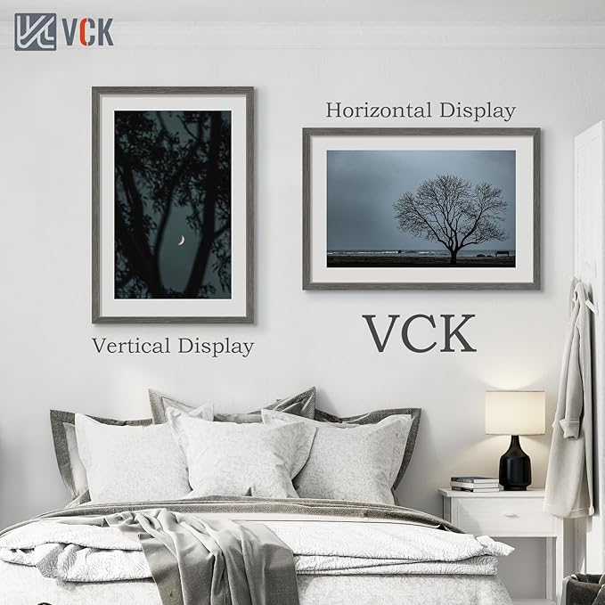 VCK 24x36 Poster Frame 3 Pack, Gray Solid Wood Picture Frame, Exclusive Wood Grain, Wall Mounting Hanging-Ruum Studio Home