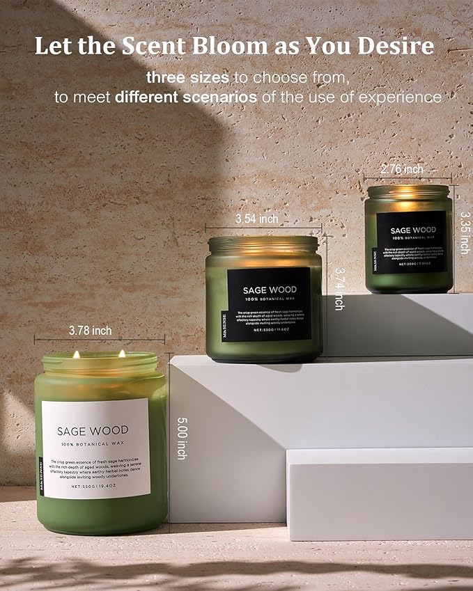 M&SENSE Sage Wood Scented Candle, 19.4oz 110 Hours Long Lasting Clean Non Toxic All Natural Soy Wax Candle for Relaxing & Stress Relief, 2 Wick Home Fragrance Gifts for Home Decor-Ruum Studio Home
