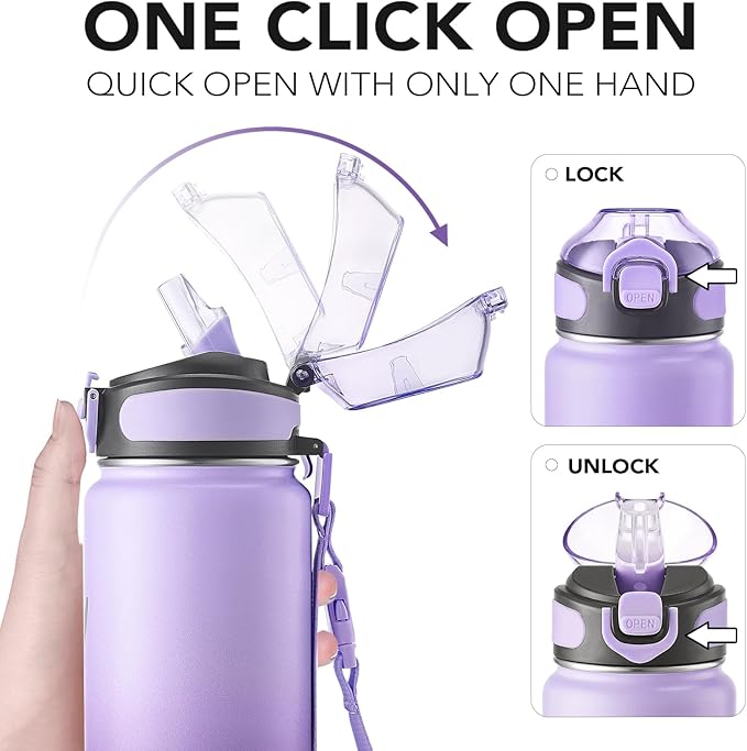 Enerbone 32 oz Insulated Water Bottle, Stainless Steel Bottle with Carrying Strap, Double-Wall Vacuum Insulation Design, Leakproof Sports Bottle with Straw, Keep Drinks Cold or Hot for Hours-Ruum Studio Home