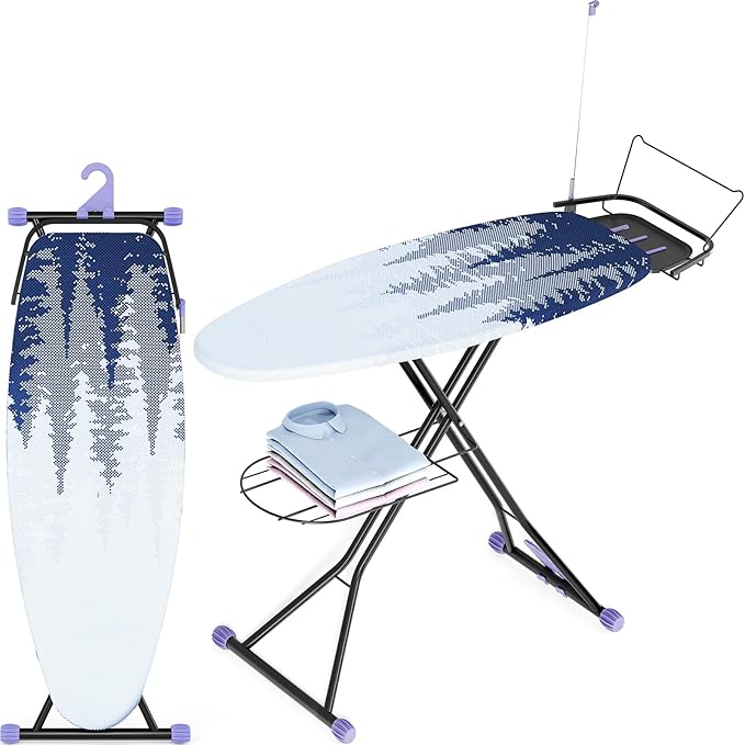 Full Size Ironing Board, 18x51 Iron Board with Metal Panel Stretchable Iron Rest, Adjustable Height Heavy Duty Heat & Scorch Resistant Cover Ironing Board, for Home, Laundry, Purple-Ruum Studio Home