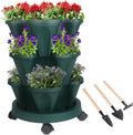 Vertical Planter 3 Tier Stackable Planters Garden Planters Strawberry Herb Flower and Vegetable Planter Indoor Outdoor Gardening Pots with Removable Wheels and Tools-Ruum Studio Home