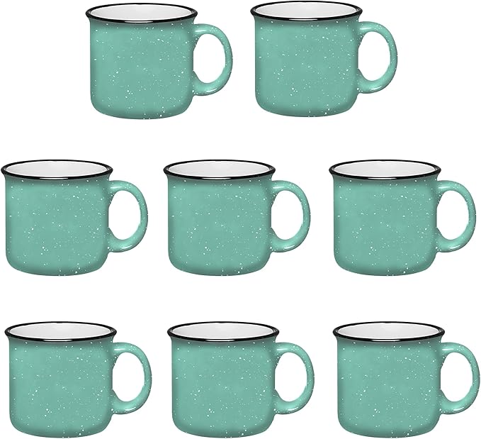 Set of 8 Ceramic Campfire Mugs – 15 Oz, Teal – Coffee & Tea Cups for Home, Work, Travel, Camping – Customizable, Great for DIY, Events, Companies-Ruum Studio Home