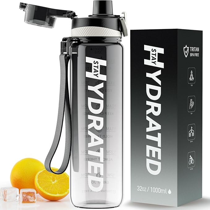 Water Bottle, 32 oz Motivational Water Bottles with Time Marker-Tritan & BPA Free, Sports Water Bottle with Time to Drink & Strap, Wide Mouth, Leakproof -Gift for Christmas Gym Fitness & Outdoor-Ruum Studio Home