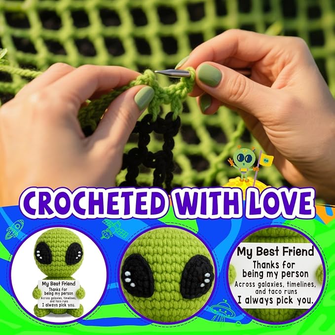 Christmas Unique Long Distance Friendship Gifts Cute Crochet Alien Plush Handmade My Person Fun Figures for Childhood Friends Besties Birthday-Ruum Studio Home