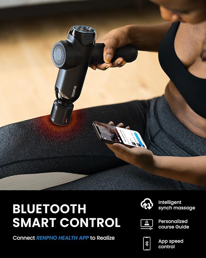 RENPHO Massage Gun Deep Tissue with Heat and Cold, Percussion Muscle Massage Gun Bluetooth with 12mm Amplitude, Handheld Massager Gun, Power+ Thermacool-Ruum Studio Home