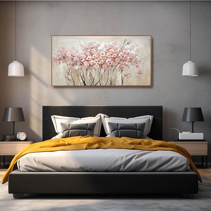 Flower Wall Art Framed Beige Canvas Paintings Colorful Wall Decor 24"x48" Art Posters Pictures for Dining Room Office Hotel-Ruum Studio Home
