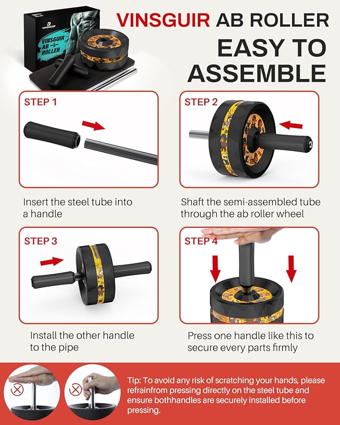VINSGUIR Ab Roller Wheel, Abs & Core Workout Equipment for Home Gym with Knee Pad Accessories, Abdominal Wheel for Full-body Strength Training-Ruum Studio Home