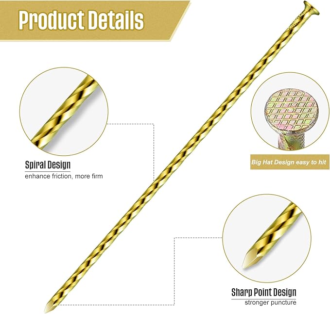 200 Pcs Metal Nails 8 Inch Artificial Spikes Galvanized Spiral Landscape Stakes Edging Spikes Garden Stakes for Fake Landscaping Grass Ground Lawn(Gold)-Ruum Studio Home