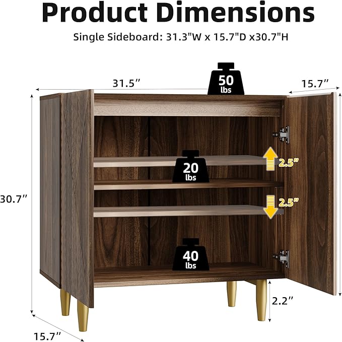 65 Inch Fluted TV Stand, Mid Century Modern Entertainment Center with Storage Cabinets & Adjustable Shelves, Media Console TV Credenza for Living Room, Dining Room, Hallway, Walnut-Ruum Studio Home