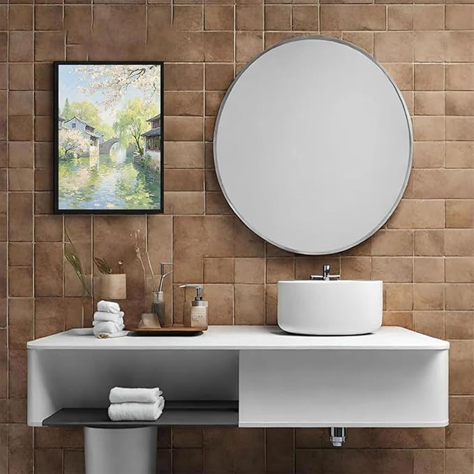 Small bridge stream house Jiangnan style landscape poster suitable for living room bedroom office natural oil painting poster-Ruum Studio Home
