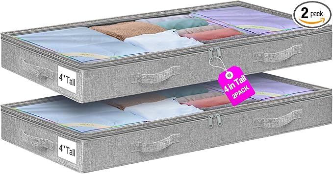 punemi Under Bed Storage Containers, Below 4 Inches Tall Low Profile Underbed Storage, NO STRUCTURE, Soft Foldable Underbed Cloth Storage Bags, Zipper Blanket Storage Container, 2Pack, 20x40x3.7in-Ruum Studio Home