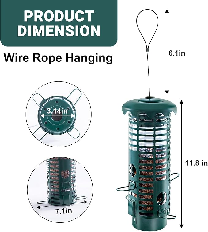 Squirrel Proof Bird Feeder Metal Mesh for Outdoors Hanging,Weight Activated Weatherproof Wild Bird Feeders with Finch Cardinal Chickadee,Large Capacity(Green)-Ruum Studio Home